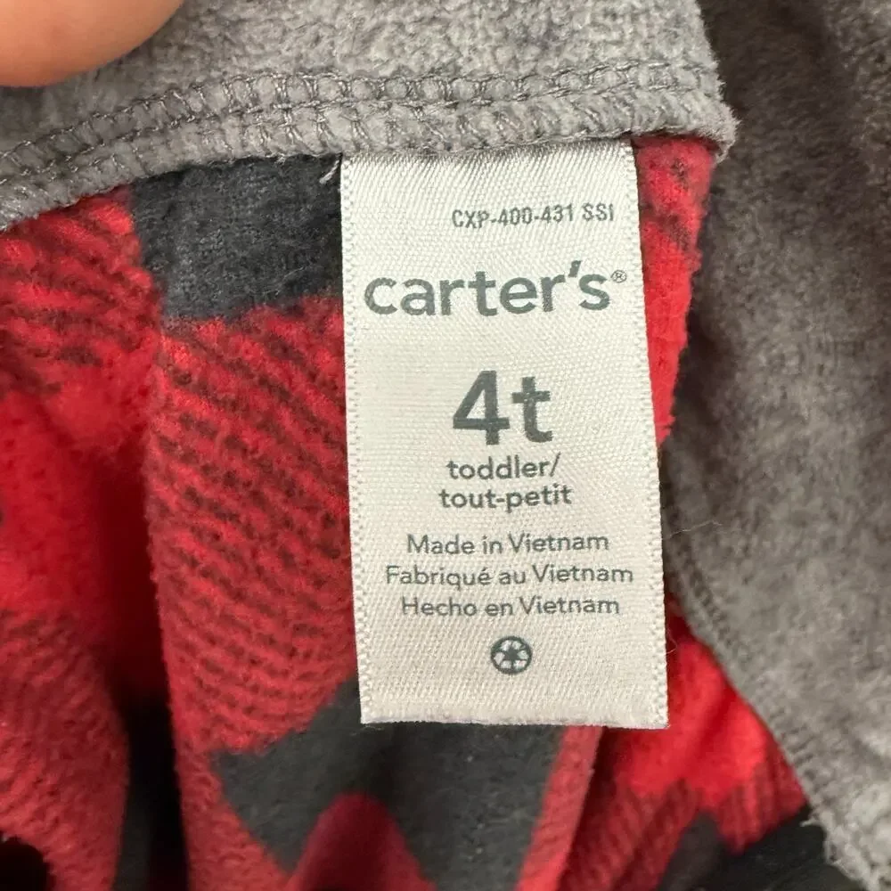 Carters Fleece 1/4 Zip Pullover Jacket Size 4T Buffalo Plaid Red Black